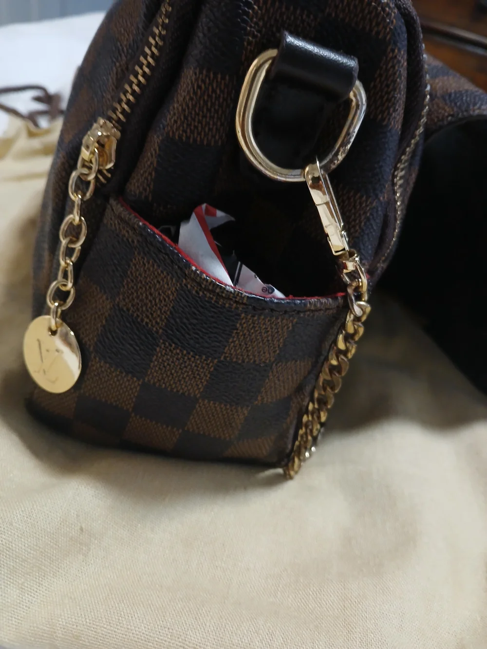 Checkerboard Brown and Dark Brown Crossbody - Picture 6 of 11
